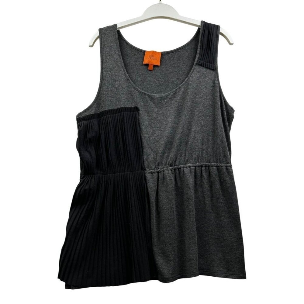 Olga‎ Kapustina Asymmetrical Tank Top Womens L Gray Black Pleated Y2K Artwear